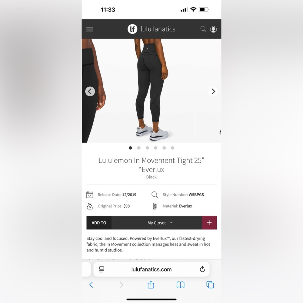 Lululemon Athletica Black In Movement Tight 25"